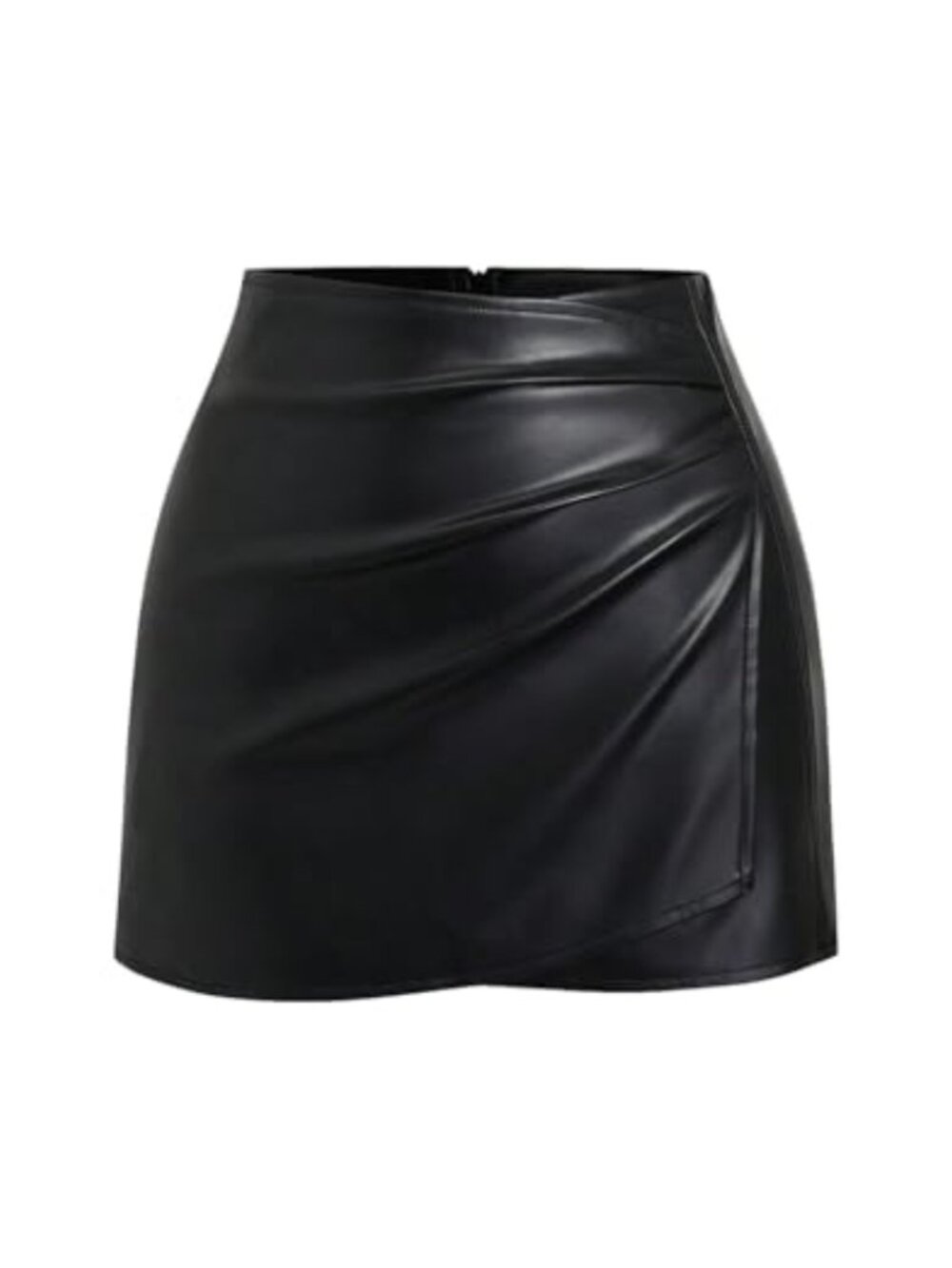 PU Leather High Waist Bodycon Mini Skirt Ruched Wrap Tulip Hem Zipper